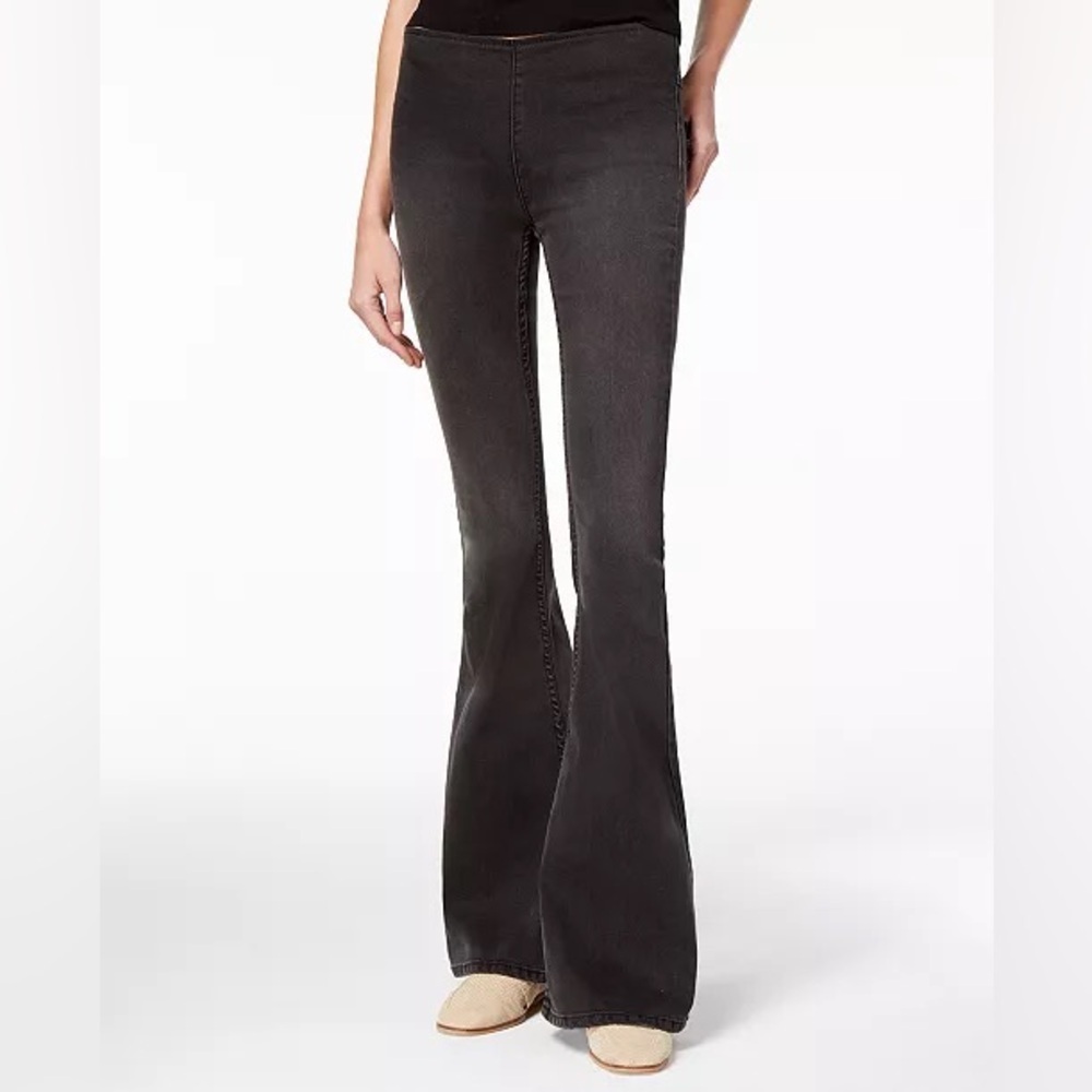 free people penny pull on flare jeans in washed black
